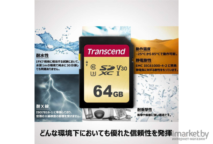 Карта памяти Transcend 64GB UHS-I U3 SD card [TS64GSDC500S]