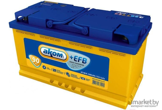 Аккумулятор AKOM 6СТ-90 Евро+EFB (90 А/ч)