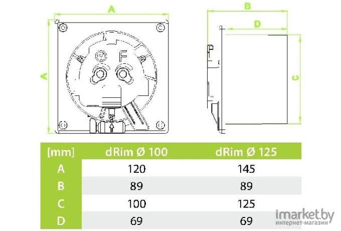 Вентилятор вытяжной AirRoxy dRim [100S-C162]