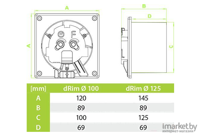 Вентилятор вытяжной AirRoxy dRim [125DTS-C161]