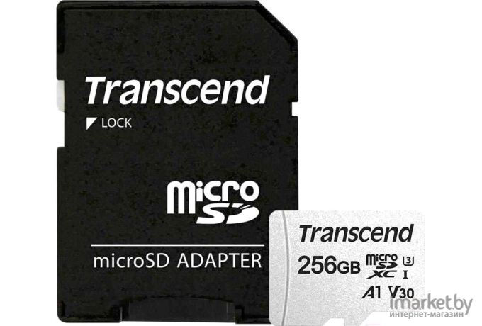 Карта памяти Transcend microSD 256GB microSDXC Class 10 UHS-I U3 V30 A1 + SD адаптер [TS256GUSD300S-A]