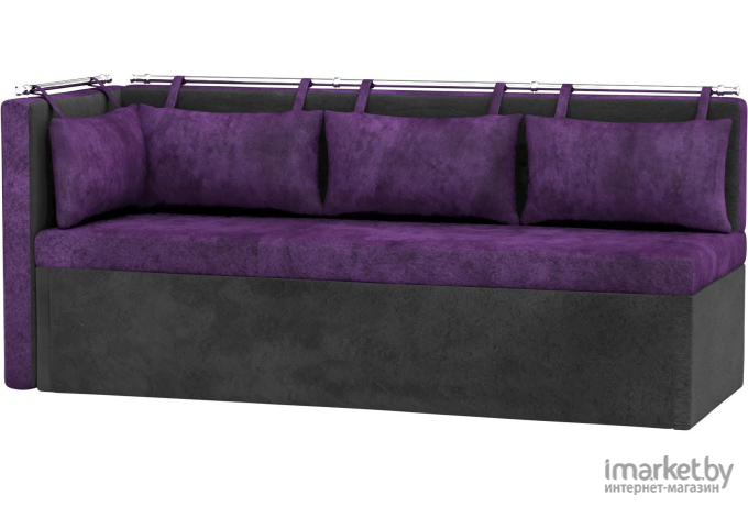 Кухонный угловой диван Лига Диванов Метро левый микровельвет фиолетовый/черный (28576L)
