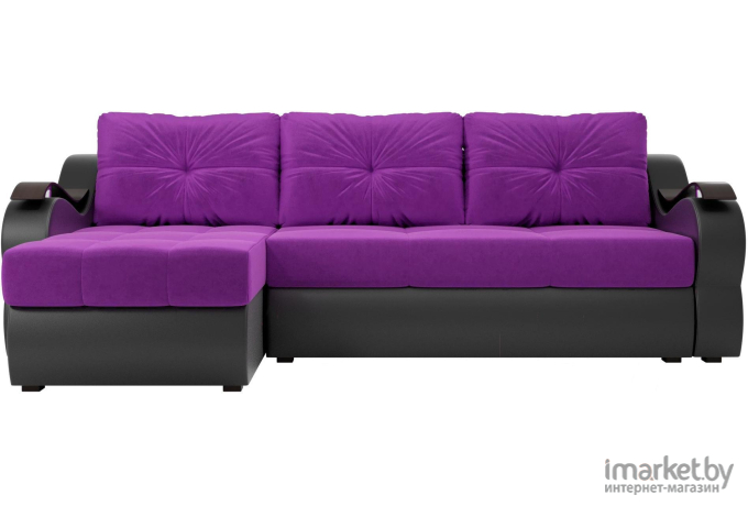 Угловой диван Лига Диванов Меркурий левый вельвет фиолетовый/экокожа черный (100366L)