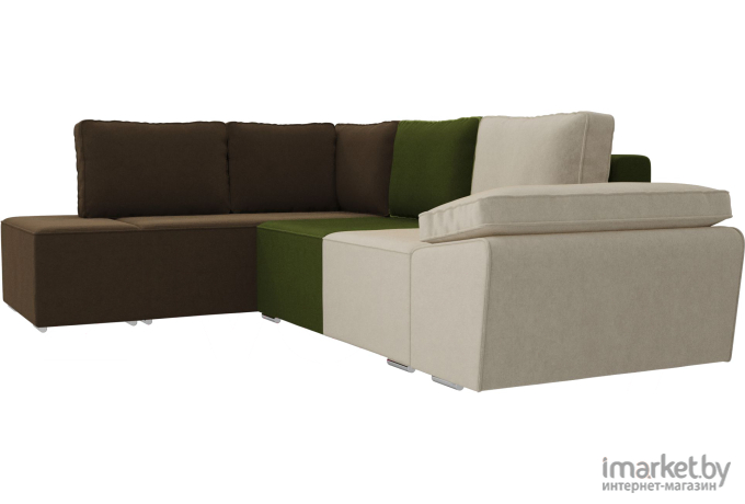 Комплект мягкой мебели Лига Диванов Хавьер левый 101251 микровельвет бежевый/зеленый/коричневый