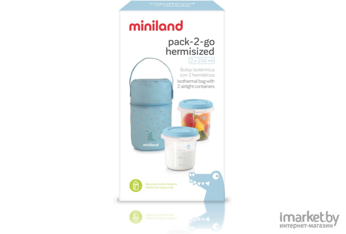 Термосумка для бутылочек Miniland Pack-2-Go HermiSized с двумя вакуумными контейнерами голубой