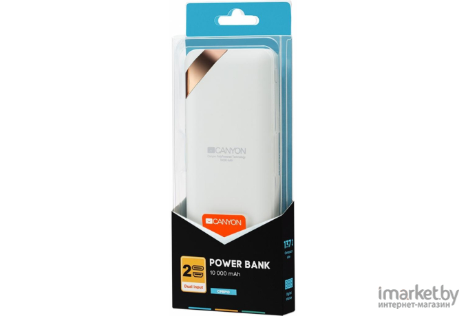 Портативное зарядное устройство Canyon Power bank 10000mAh White [CNE-CPBP10W]