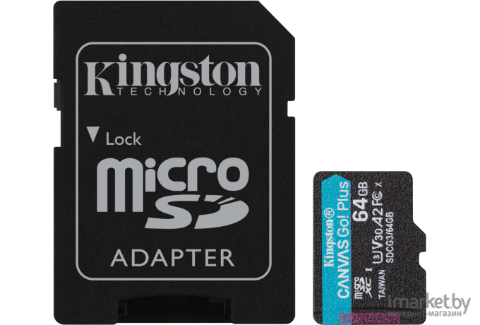 Карта памяти Kingston SecureDigital Micro 64Gb SDXC Canvas Go Plus 170R Class 10 UHS-I U3 V30 A2 + переходник [SDCG3/64GB]