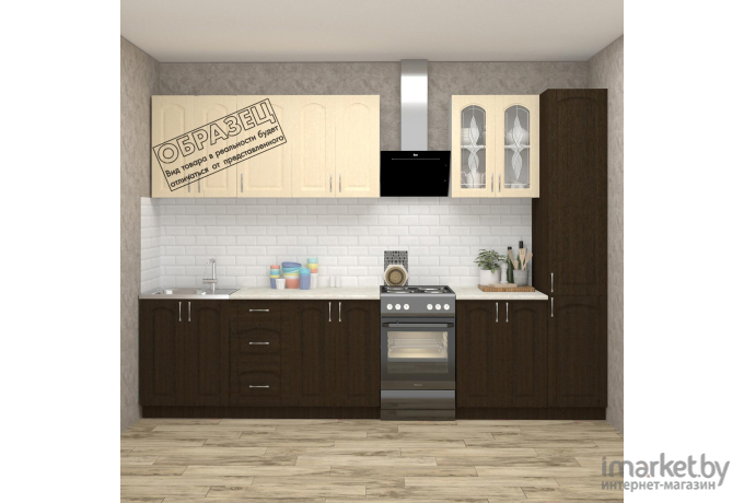 Кухонная гарнитура Кортекс мебель Корнелия Ретро 2.6м венге светлый/венге/мадрид