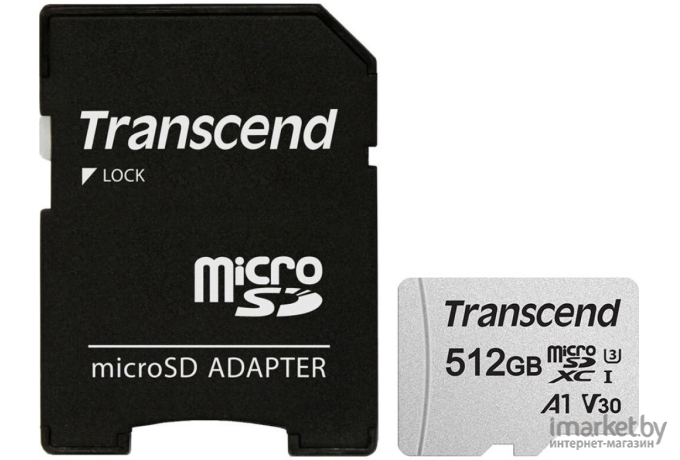 Карта памяти Transcend microSDXC 512Gb Class10  + adapter [TS512GUSD300S-A]