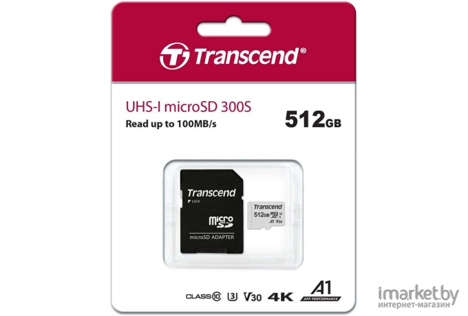 Карта памяти Transcend microSDXC 512Gb Class10  + adapter [TS512GUSD300S-A]