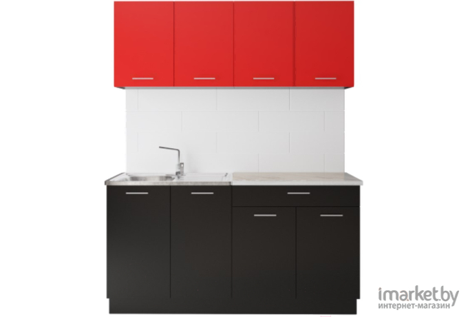 Готовая кухня Артём-Мебель Лана без стекла ДСП 1.4м красный/черный