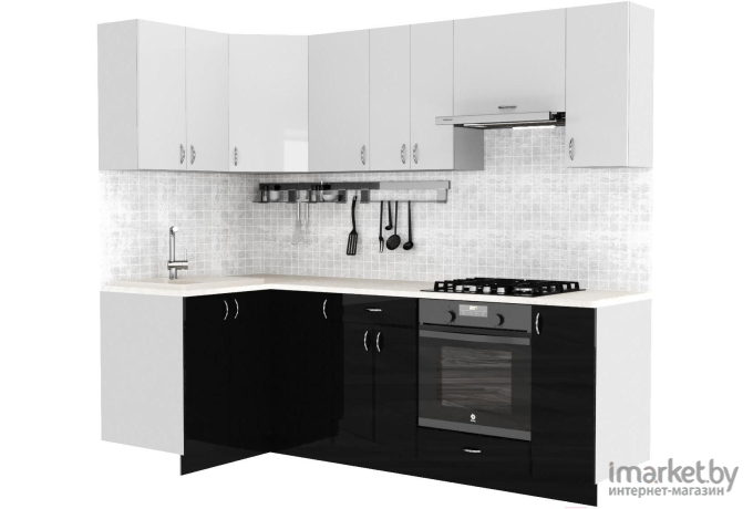 Готовая кухня Сивирин-Компани Клео глоcс 1.2x2.4 левая черный глянец/белый глянец