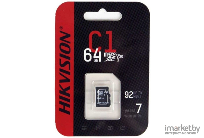 Карта памяти Hikvision microSDHC 64GB с SD адаптером [HS-TF-C1(STD)/64G/Adapter]