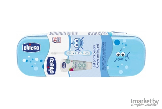 Зубная щетка детская Chicco с футляром и зубной пастой голубой [00006959200000]