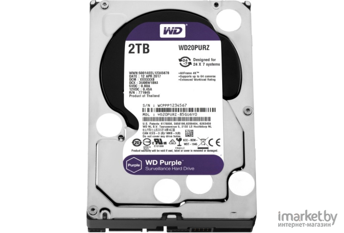 Жесткий диск WD SATA 2TB 6GB/S 256MB Purple [WD22PURZ]