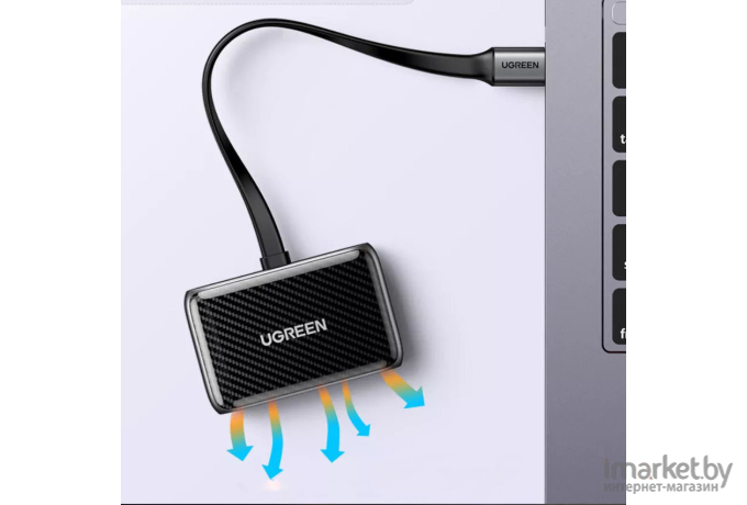 Конвертер UGREEN CM303-70549; USB-C to HDMI (F) + VGA (F); плоский кабель, Black