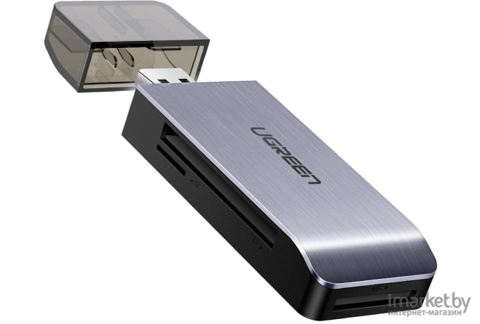 Картридер UGREEN CM180-50541; USB-А 3.0 to TF/SD/CF/MS, алюминиевый корпус, Space Gray