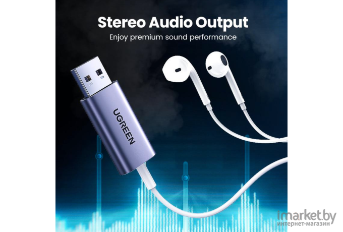 Аудио переходник UGREEN CM383-80864; USB-A to AUX 3,5mm (F) с поддержкой наушников и микрофона