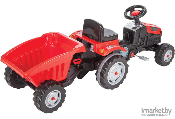 Педальная машина Pilsan Tractor с прицепом красный (7316)