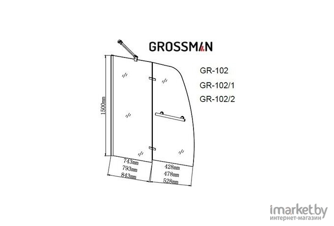 Стеклянная шторка для ванны Grossman 100х150 GR-102/1