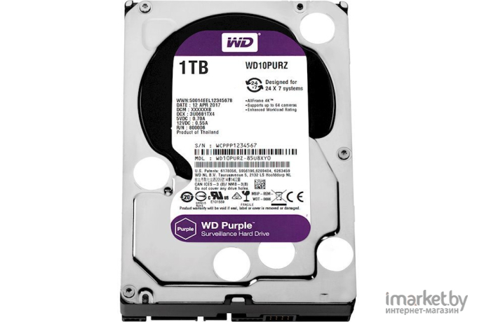 Жесткий диск WD Purple 1TB (WD10PURZ-85U8XY0)