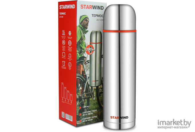 Термос Starwind 20-1200 серебристый/красный