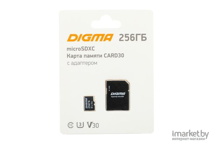 Карта памяти Digma microSDXC 256Gb Class10 Digma CARD30 + adapter (DGFCA256A03)