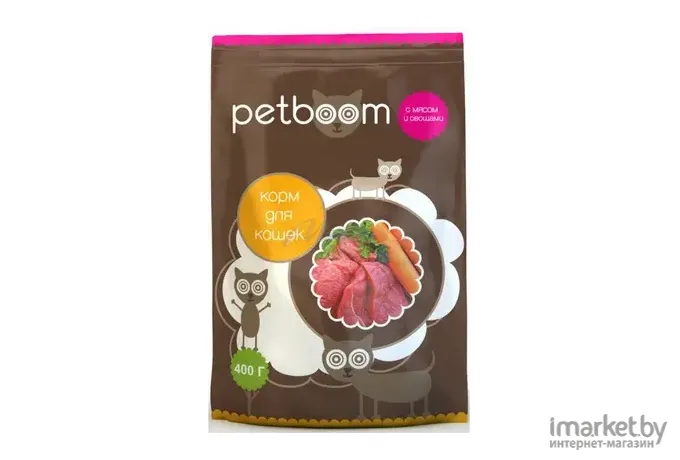 Корм для кошек PetBoom для взрослых кошек с мясом и овощами 0,4 кг