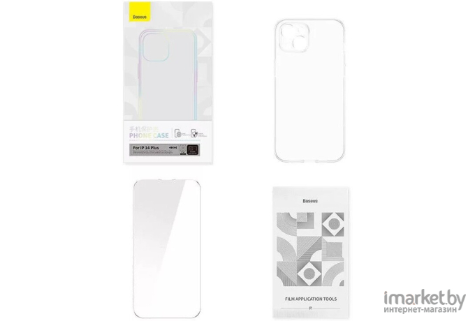 Накладка силиконовая Baseus P60112202201-02 Corning Series для iPhone 14 Plus прозрачная + защитное стекло 2 шт. в комплекте