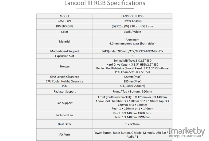 Корпус Lian Li LANCOOL 3-W E-ATX без БП White (G99.LAN3W.00)